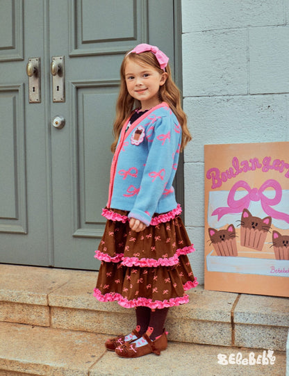 カーディガン・パーカー ニットリボン柄カーディガン/フリルティアードスカート【mh0010976】