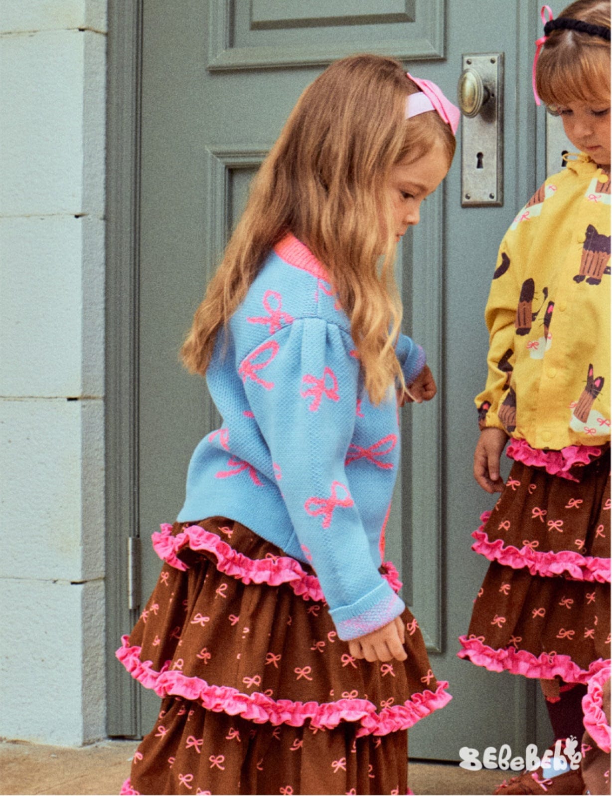 カーディガン・パーカー ニットリボン柄カーディガン/フリルティアードスカート【mh0010976】