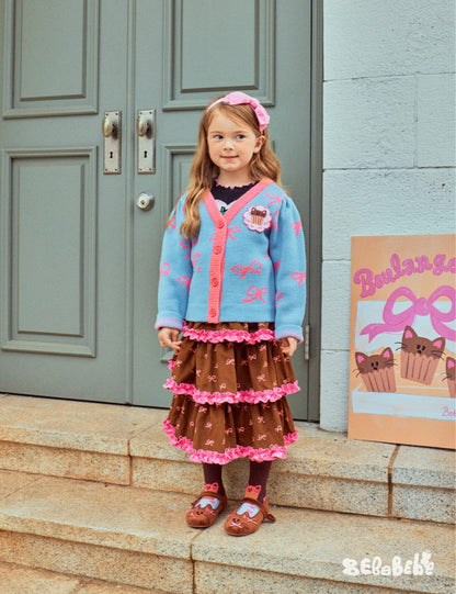 カーディガン・パーカー ニットリボン柄カーディガン/フリルティアードスカート【mh0010976】