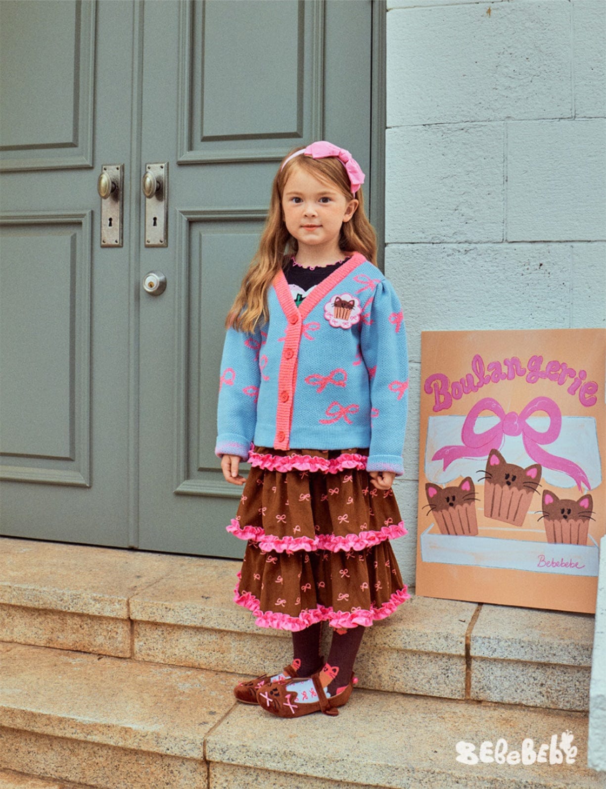 カーディガン・パーカー ニットリボン柄カーディガン/フリルティアードスカート【mh0010976】