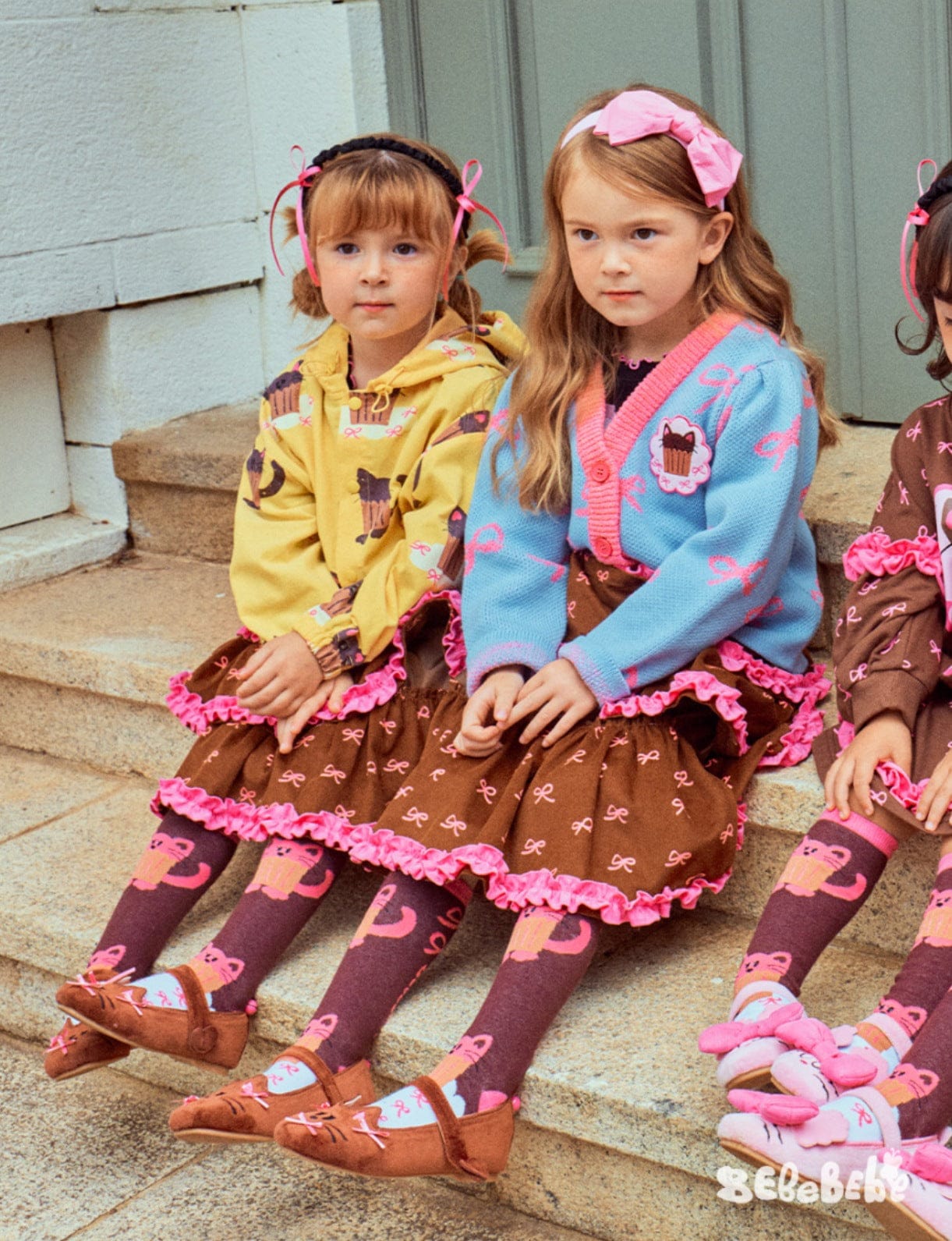 カーディガン・パーカー ニットリボン柄カーディガン/フリルティアードスカート【mh0010976】