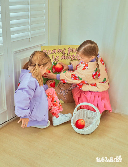 ショートコート・ジャケット・ジャンパー りんご柄リバーシブルブルゾン/くまプリントスウェットシャツ/プリーツスカート【mh0010979】