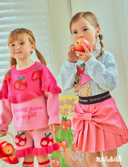 ショートコート・ジャケット・ジャンパー りんご柄リバーシブルブルゾン/くまプリントスウェットシャツ/プリーツスカート【mh0010979】