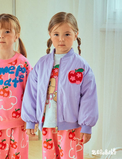 ショートコート・ジャケット・ジャンパー りんご柄リバーシブルブルゾン/くまプリントスウェットシャツ/プリーツスカート【mh0010979】