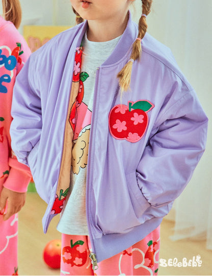 ショートコート・ジャケット・ジャンパー りんご柄リバーシブルブルゾン/くまプリントスウェットシャツ/プリーツスカート【mh0010979】