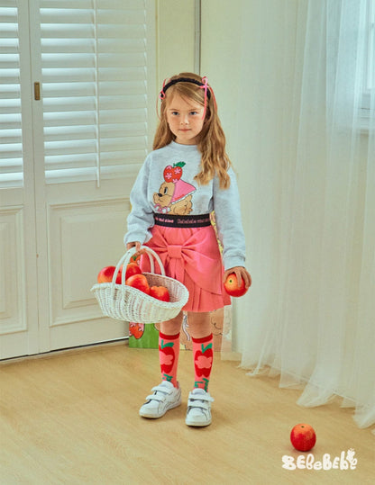 ショートコート・ジャケット・ジャンパー りんご柄リバーシブルブルゾン/くまプリントスウェットシャツ/プリーツスカート【mh0010979】