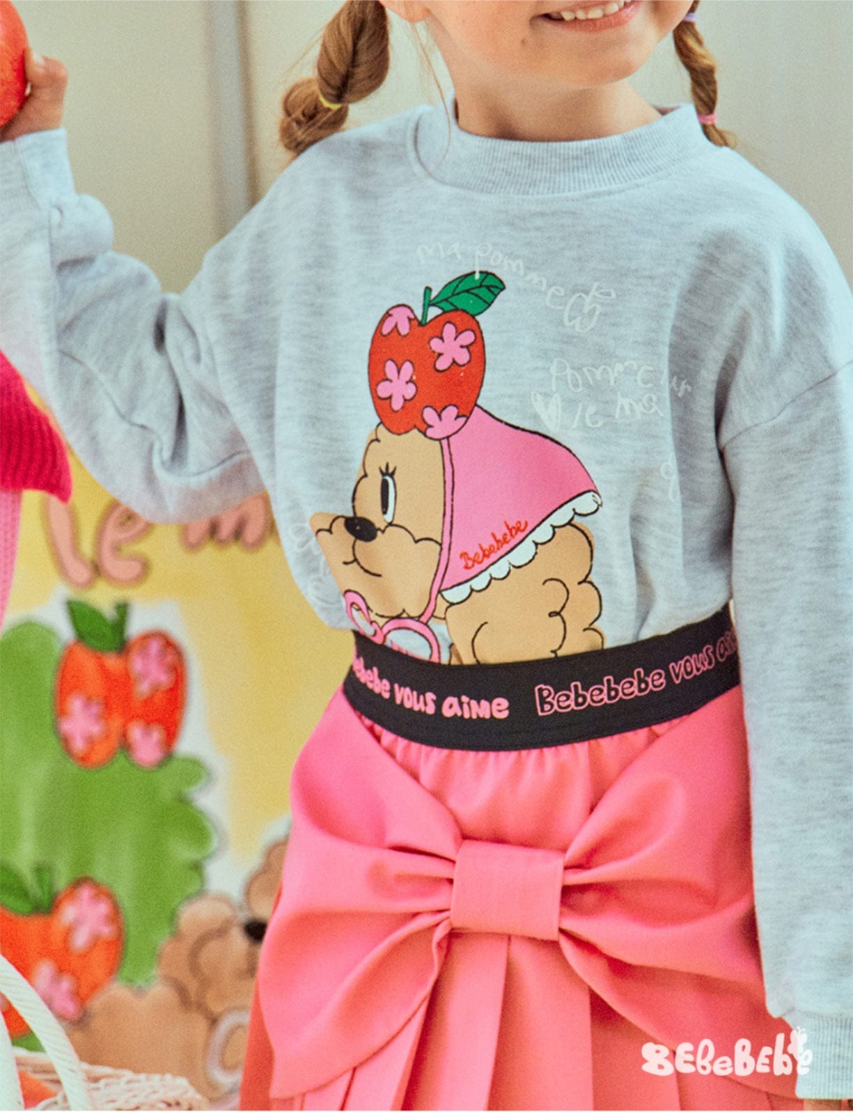 ショートコート・ジャケット・ジャンパー りんご柄リバーシブルブルゾン/くまプリントスウェットシャツ/プリーツスカート【mh0010979】