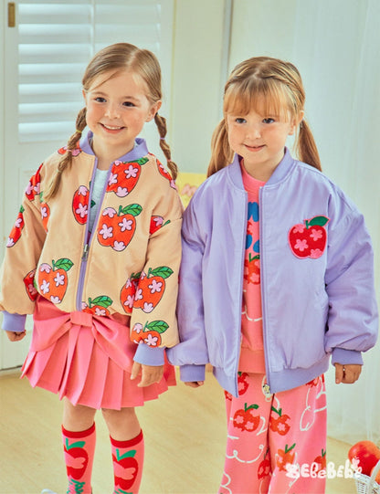 ショートコート・ジャケット・ジャンパー りんご柄リバーシブルブルゾン/くまプリントスウェットシャツ/プリーツスカート【mh0010979】