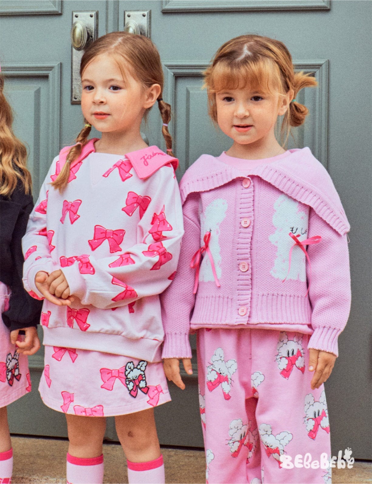 長袖ワンピース リボン柄ニットカーディガン/フリルティアードワンピース/リボン柄フリルスカート【mh0010981】