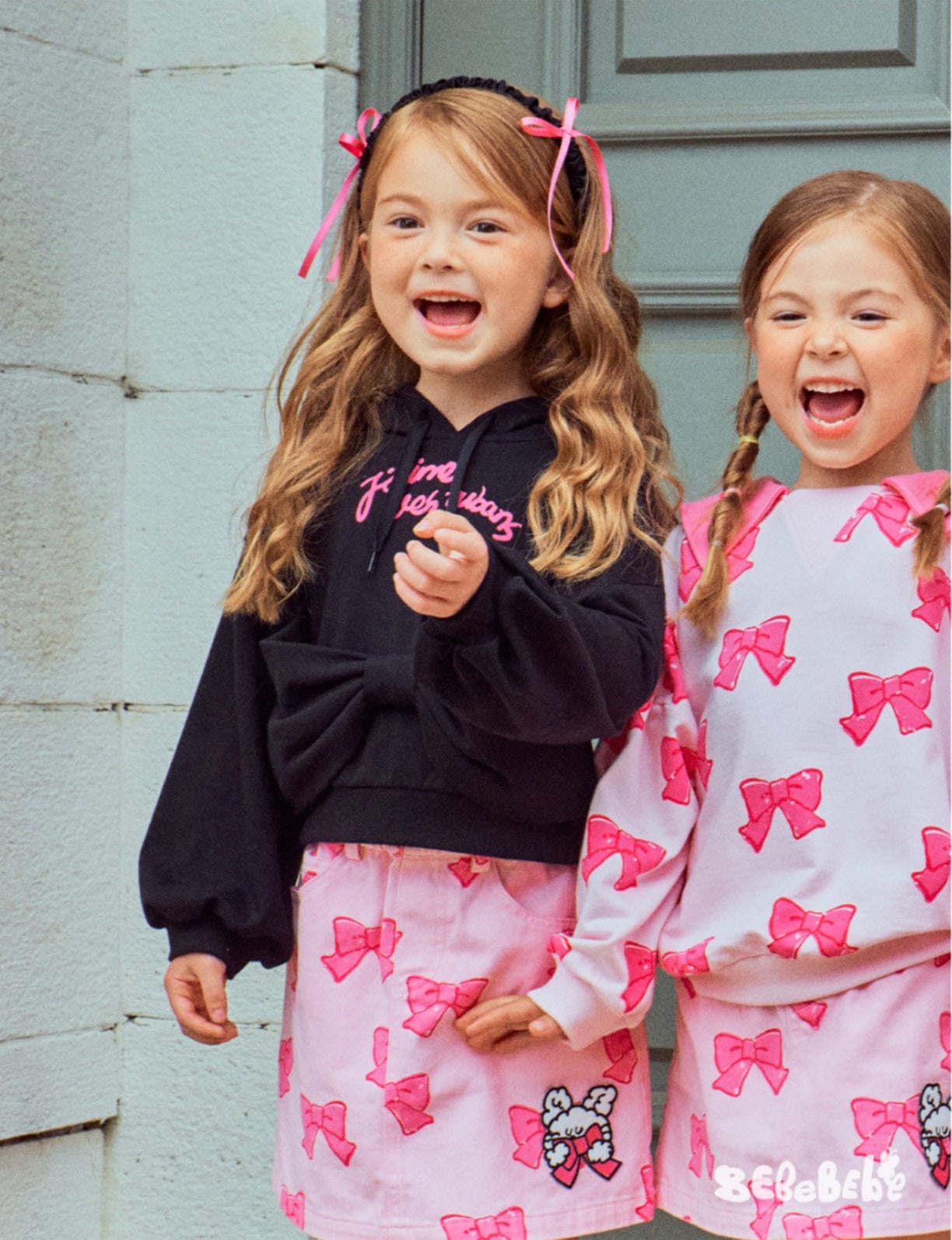 長袖ワンピース リボン柄長袖ワンピース/リボン柄クロップドパーカー/リボン柄スウェット/フリル付きミニスカート/ワイドパンツ【mh0010982】