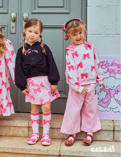 長袖ワンピース リボン柄長袖ワンピース/リボン柄クロップドパーカー/リボン柄スウェット/フリル付きミニスカート/ワイドパンツ【mh0010982】