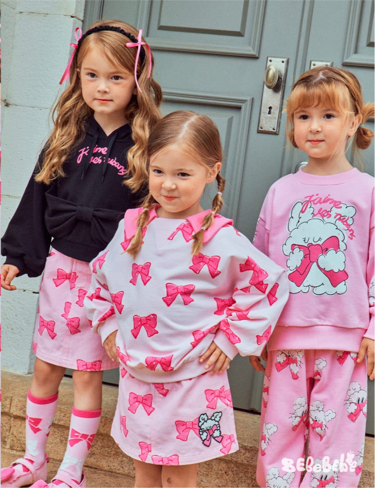 長袖ワンピース リボン柄長袖ワンピース/リボン柄クロップドパーカー/リボン柄スウェット/フリル付きミニスカート/ワイドパンツ【mh0010982】