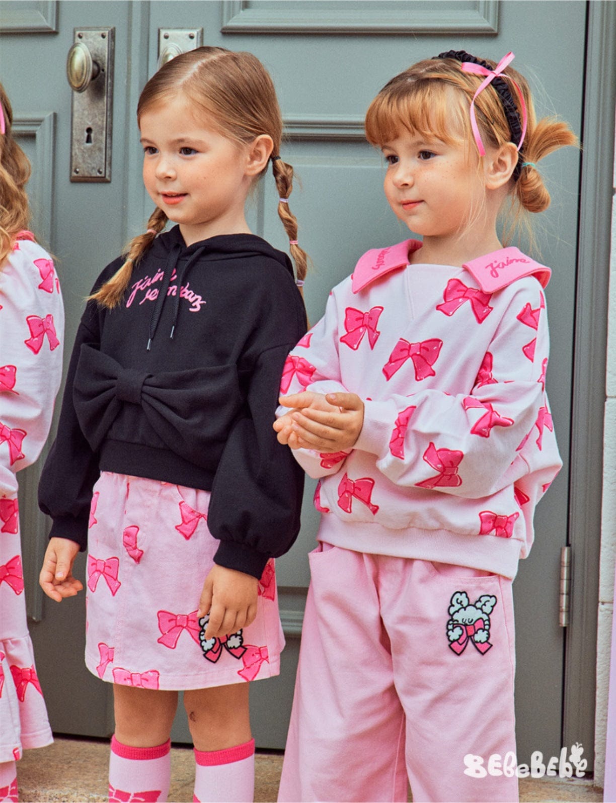 長袖ワンピース リボン柄長袖ワンピース/リボン柄クロップドパーカー/リボン柄スウェット/フリル付きミニスカート/ワイドパンツ【mh0010982】