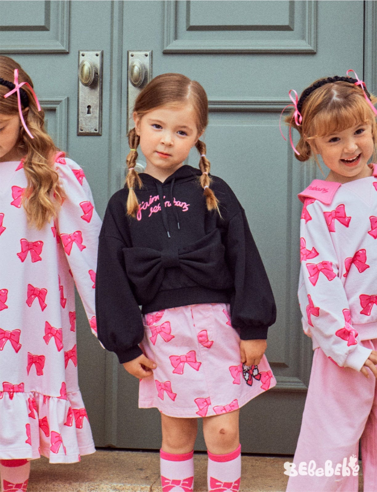 長袖ワンピース リボン柄長袖ワンピース/リボン柄クロップドパーカー/リボン柄スウェット/フリル付きミニスカート/ワイドパンツ【mh0010982】