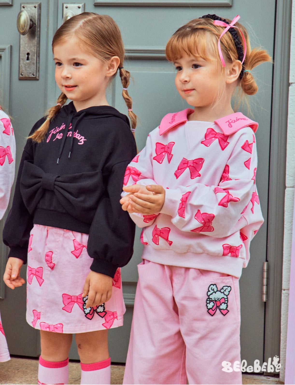 長袖ワンピース リボン柄長袖ワンピース/リボン柄クロップドパーカー/リボン柄スウェット/フリル付きミニスカート/ワイドパンツ【mh0010982】