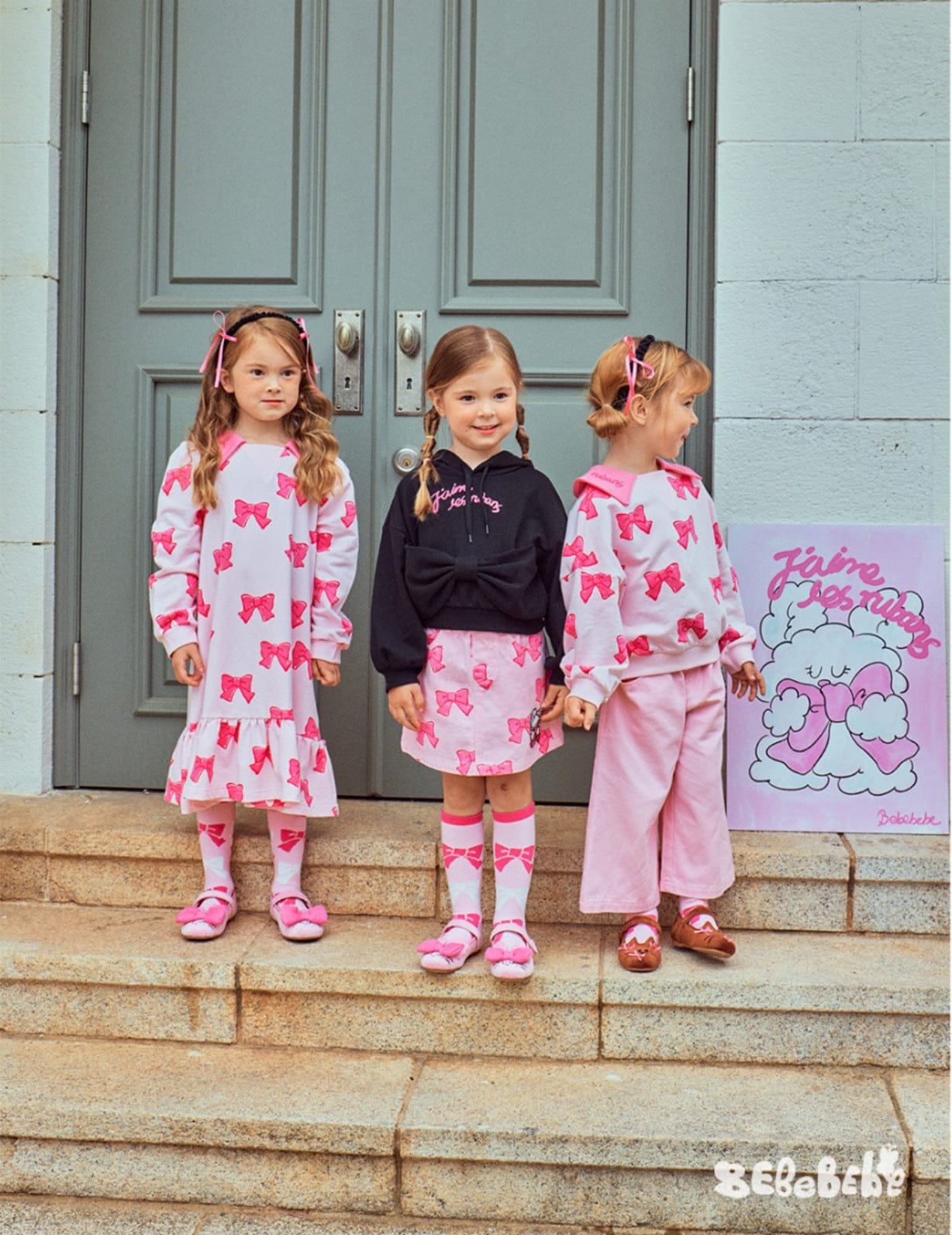 長袖ワンピース リボン柄長袖ワンピース/リボン柄クロップドパーカー/リボン柄スウェット/フリル付きミニスカート/ワイドパンツ【mh0010982】