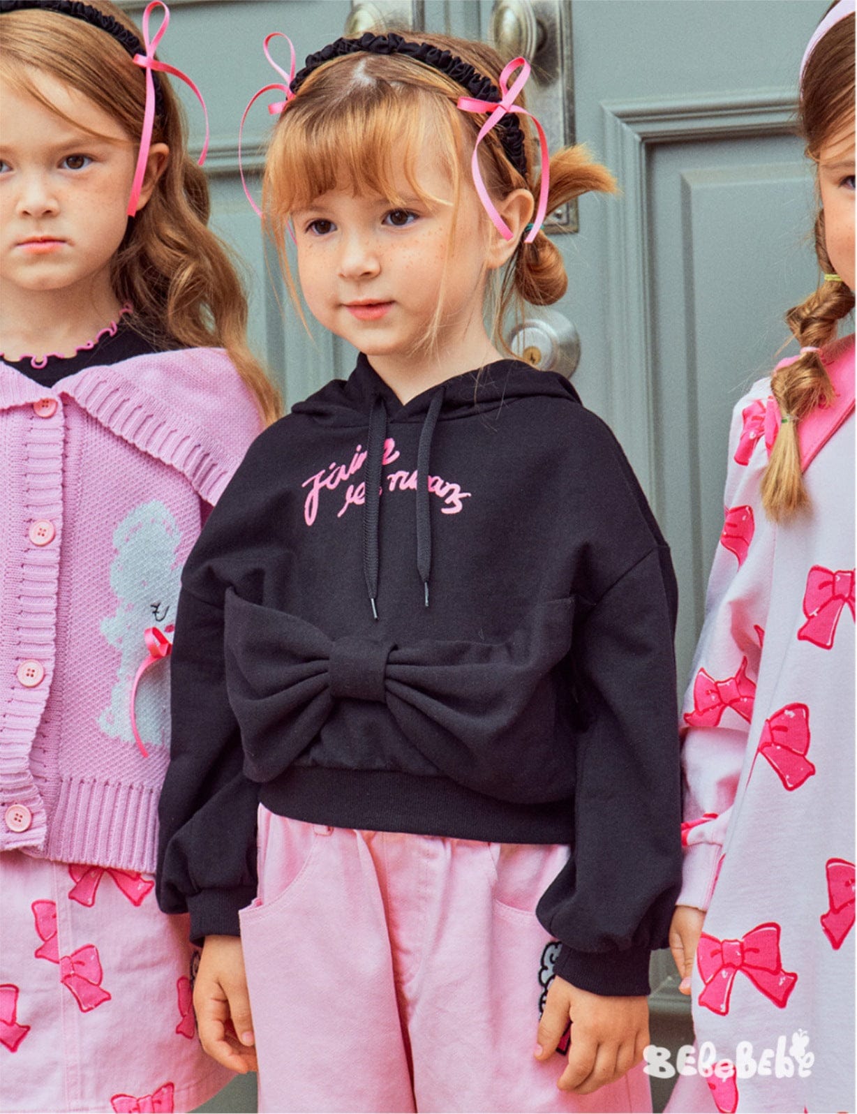 長袖ワンピース リボン柄長袖ワンピース/リボン柄クロップドパーカー/リボン柄スウェット/フリル付きミニスカート/ワイドパンツ【mh0010982】