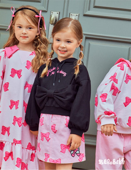 長袖ワンピース リボン柄長袖ワンピース/リボン柄クロップドパーカー/リボン柄スウェット/フリル付きミニスカート/ワイドパンツ【mh0010982】