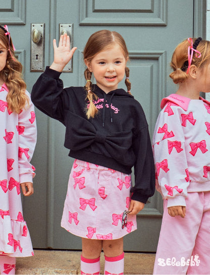 長袖ワンピース リボン柄長袖ワンピース/リボン柄クロップドパーカー/リボン柄スウェット/フリル付きミニスカート/ワイドパンツ【mh0010982】