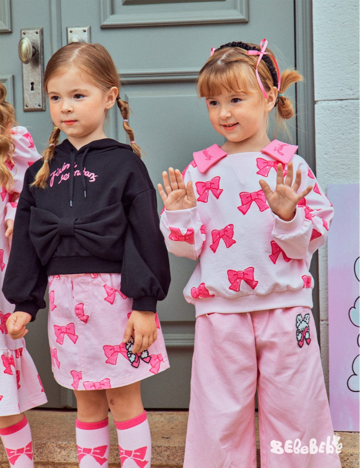 長袖ワンピース リボン柄長袖ワンピース/リボン柄クロップドパーカー/リボン柄スウェット/フリル付きミニスカート/ワイドパンツ【mh0010982】