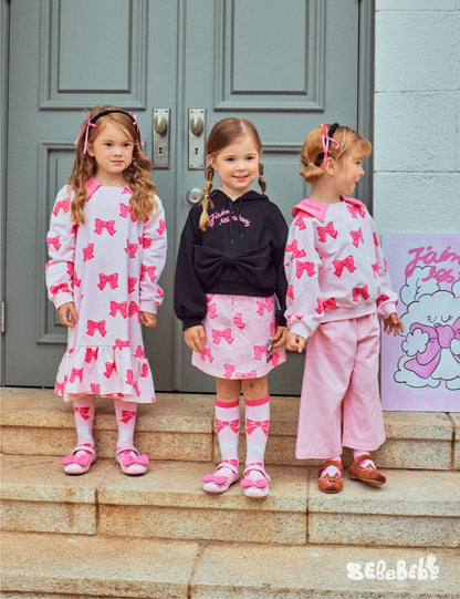 長袖ワンピース リボン柄長袖ワンピース/リボン柄クロップドパーカー/リボン柄スウェット/フリル付きミニスカート/ワイドパンツ【mh0010982】