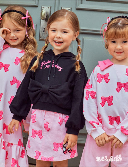 長袖ワンピース リボン柄長袖ワンピース/リボン柄クロップドパーカー/リボン柄スウェット/フリル付きミニスカート/ワイドパンツ【mh0010982】