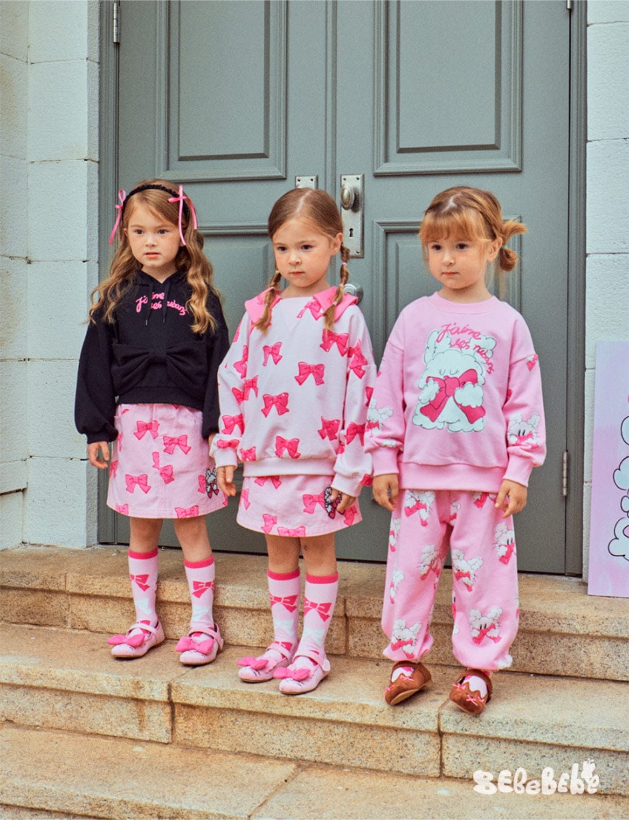 長袖ワンピース リボン柄長袖ワンピース/リボン柄クロップドパーカー/リボン柄スウェット/フリル付きミニスカート/ワイドパンツ【mh0010982】