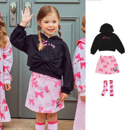 長袖ワンピース リボン柄長袖ワンピース/リボン柄クロップドパーカー/リボン柄スウェット/フリル付きミニスカート/ワイドパンツ【mh0010982】