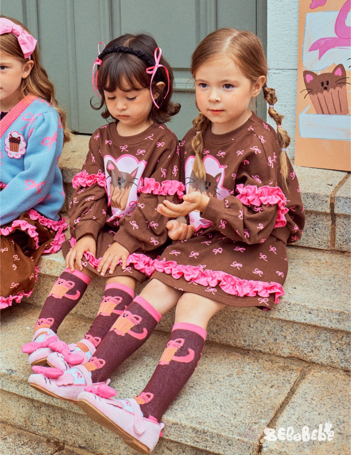 長袖セットアップ ねこ柄ジップアップパーカー/フリルスウェットシャツ/フリルキュロットスカート/スカート付きパンツ【mh0010983】