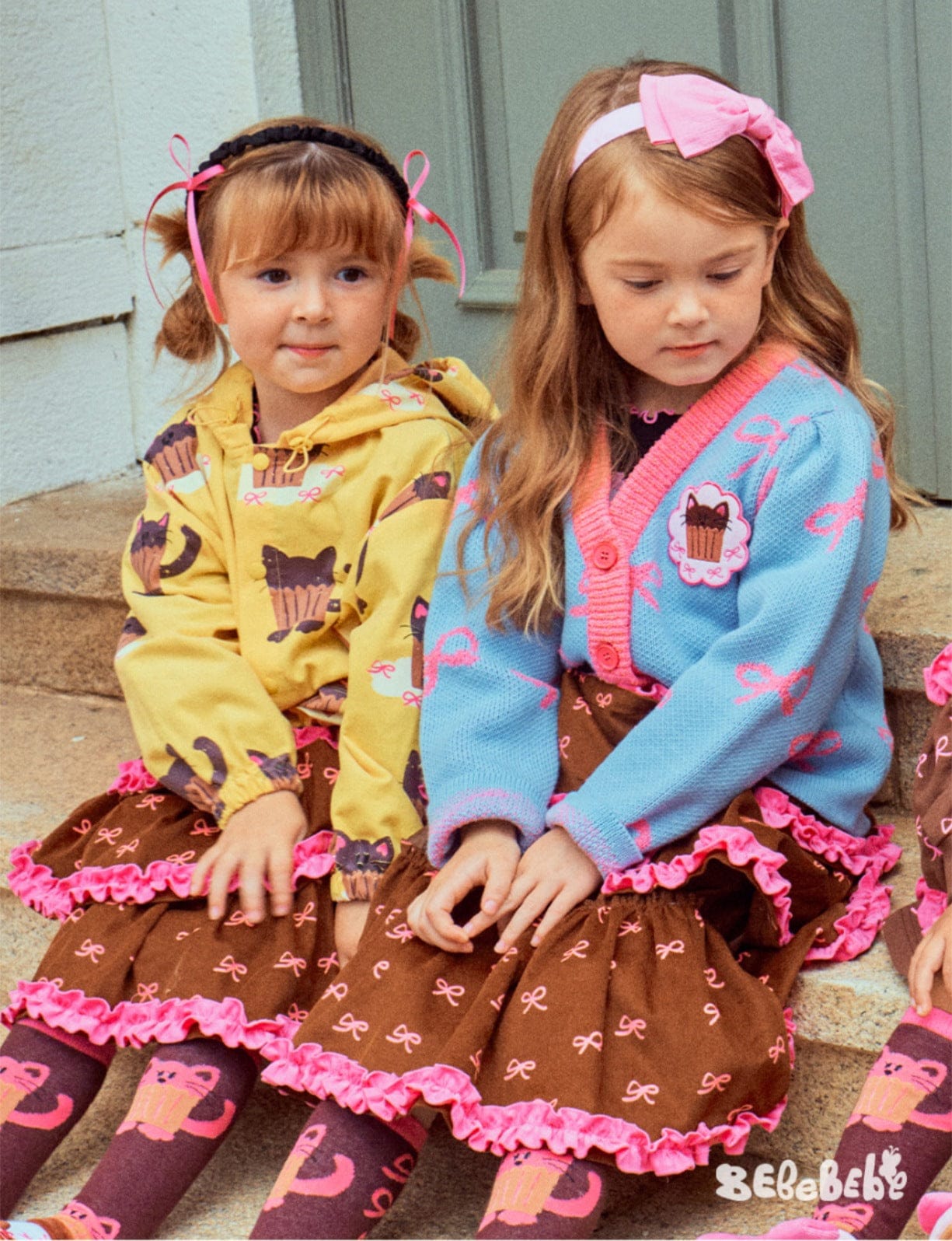 長袖セットアップ ねこ柄ジップアップパーカー/フリルスウェットシャツ/フリルキュロットスカート/スカート付きパンツ【mh0010983】