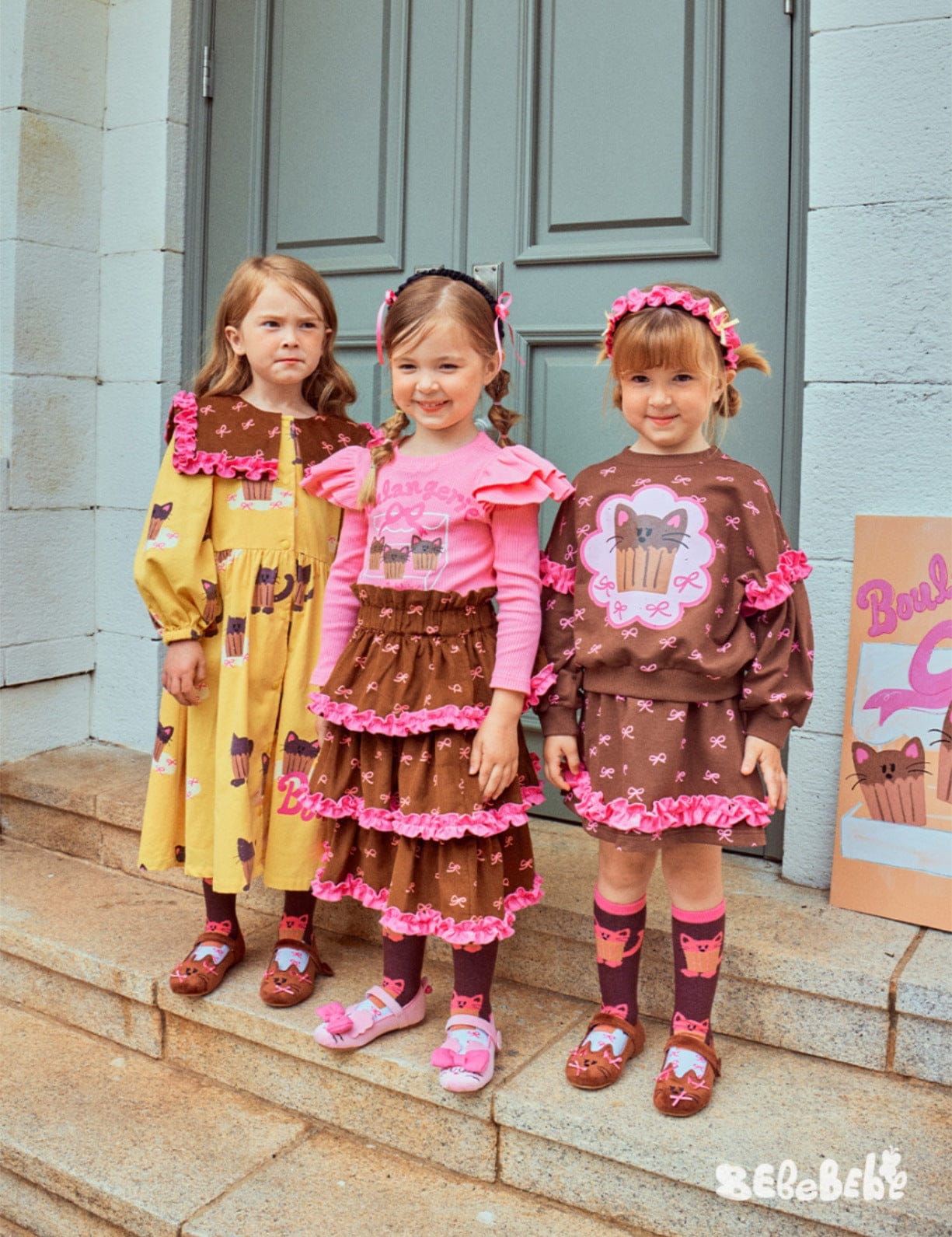 長袖セットアップ ねこ柄ジップアップパーカー/フリルスウェットシャツ/フリルキュロットスカート/スカート付きパンツ【mh0010983】