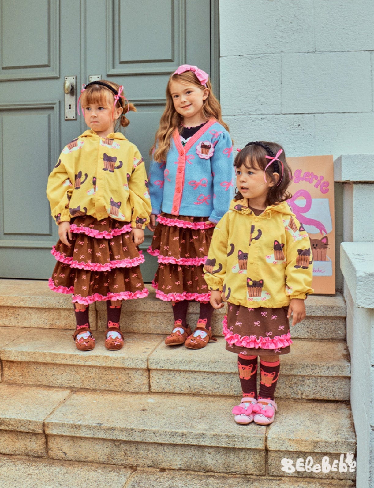 長袖セットアップ ねこ柄ジップアップパーカー/フリルスウェットシャツ/フリルキュロットスカート/スカート付きパンツ【mh0010983】