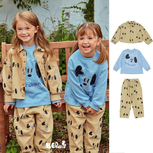 長袖セットアップ ドッグ柄ジャケット/犬プリントスウェット/いぬ柄パンツ【mh0010984】