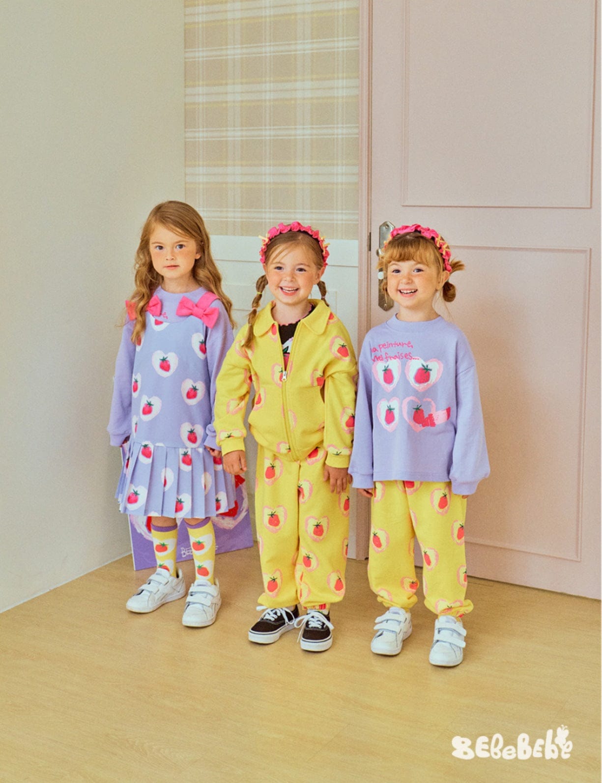 長袖セットアップ ハートストロベリー柄ジップアップパーカー/スウェットシャツ/ジョガーパンツセットアップ【mh0010986】