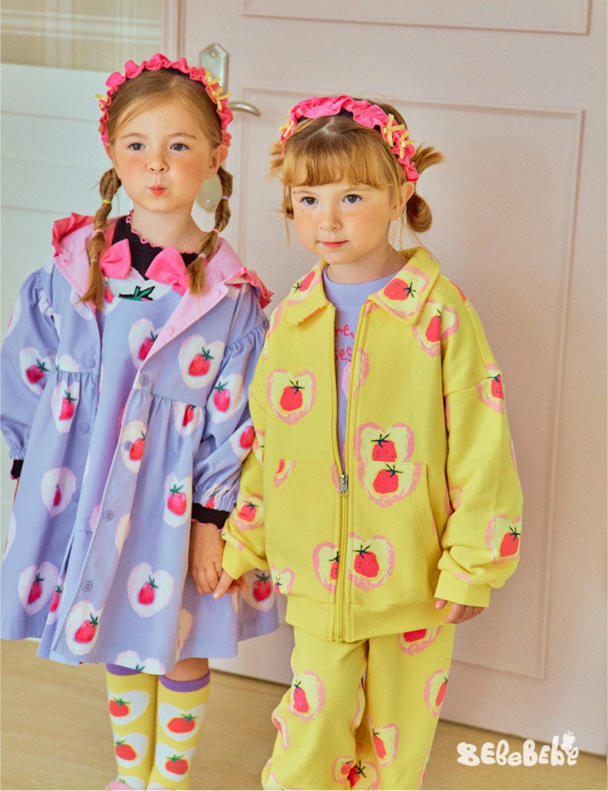 長袖セットアップ ハートストロベリー柄ジップアップパーカー/スウェットシャツ/ジョガーパンツセットアップ【mh0010986】