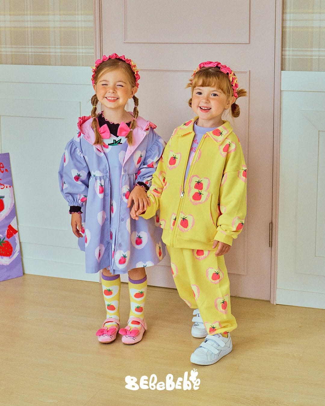 長袖セットアップ ハートストロベリー柄ジップアップパーカー/スウェットシャツ/ジョガーパンツセットアップ【mh0010986】