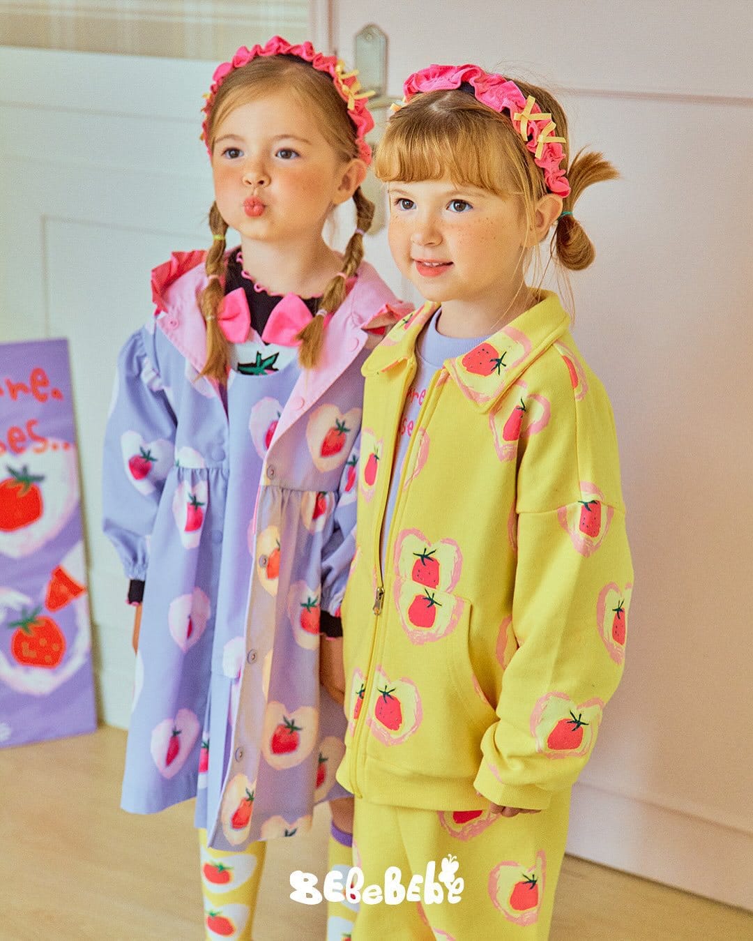 長袖セットアップ ハートストロベリー柄ジップアップパーカー/スウェットシャツ/ジョガーパンツセットアップ【mh0010986】