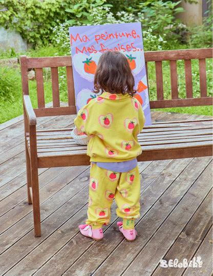 長袖セットアップ ハートストロベリー柄ジップアップパーカー/スウェットシャツ/ジョガーパンツセットアップ【mh0010986】