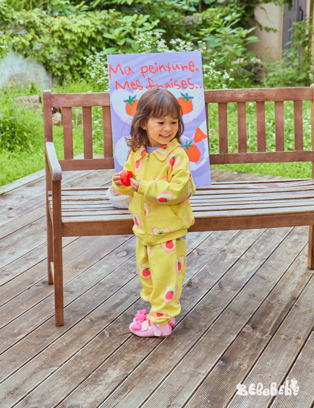 長袖セットアップ ハートストロベリー柄ジップアップパーカー/スウェットシャツ/ジョガーパンツセットアップ【mh0010986】