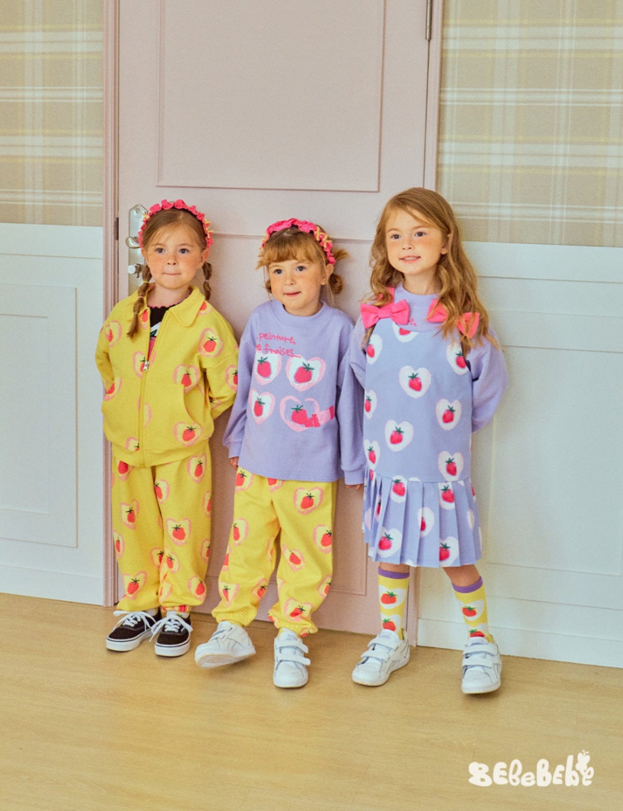 長袖セットアップ ハートストロベリー柄ジップアップパーカー/スウェットシャツ/ジョガーパンツセットアップ【mh0010986】