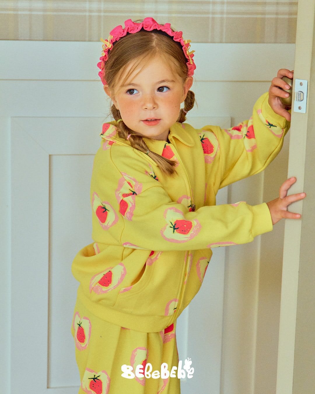 長袖セットアップ ハートストロベリー柄ジップアップパーカー/スウェットシャツ/ジョガーパンツセットアップ【mh0010986】