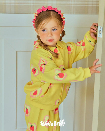 長袖セットアップ ハートストロベリー柄ジップアップパーカー/スウェットシャツ/ジョガーパンツセットアップ【mh0010986】