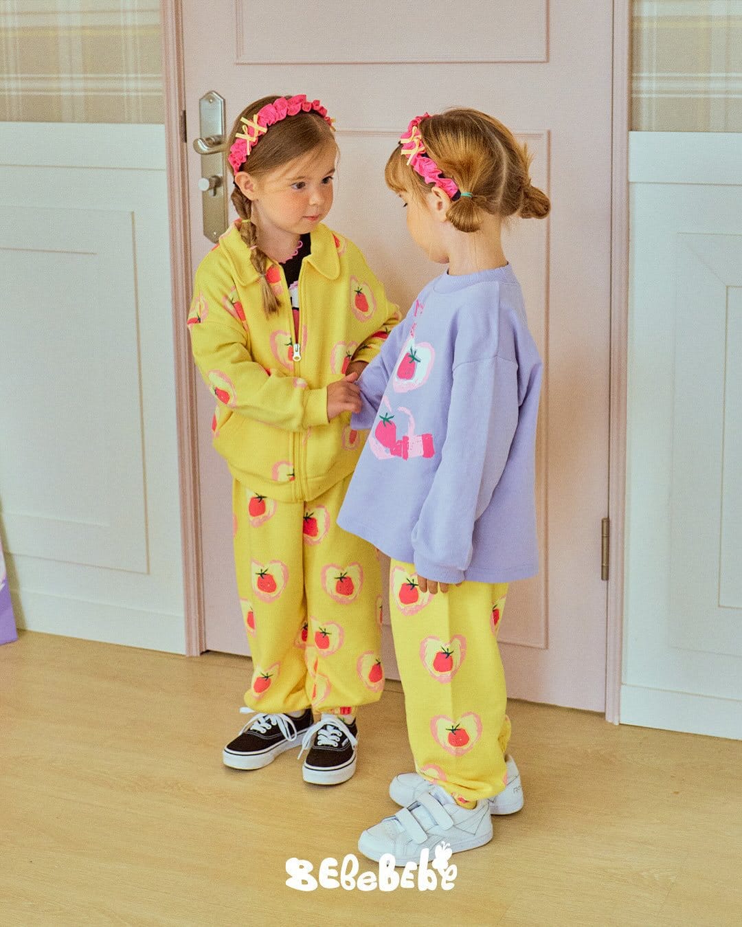 長袖セットアップ ハートストロベリー柄ジップアップパーカー/スウェットシャツ/ジョガーパンツセットアップ【mh0010986】