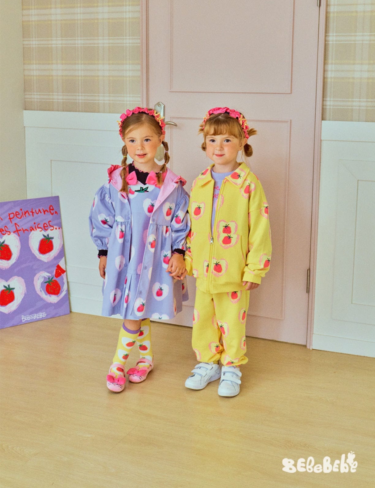 長袖セットアップ ハートストロベリー柄ジップアップパーカー/スウェットシャツ/ジョガーパンツセットアップ【mh0010986】