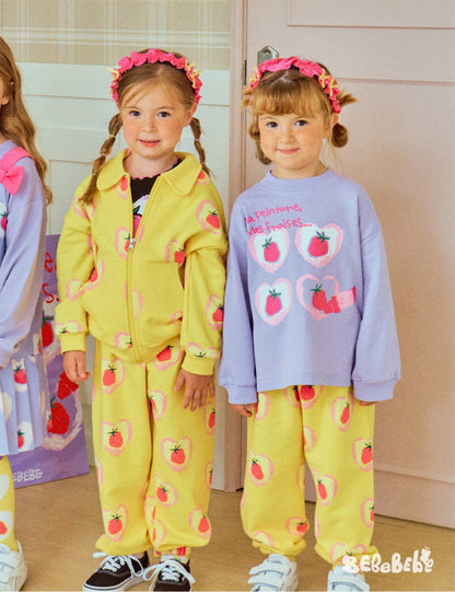 長袖セットアップ ハートストロベリー柄ジップアップパーカー/スウェットシャツ/ジョガーパンツセットアップ【mh0010986】