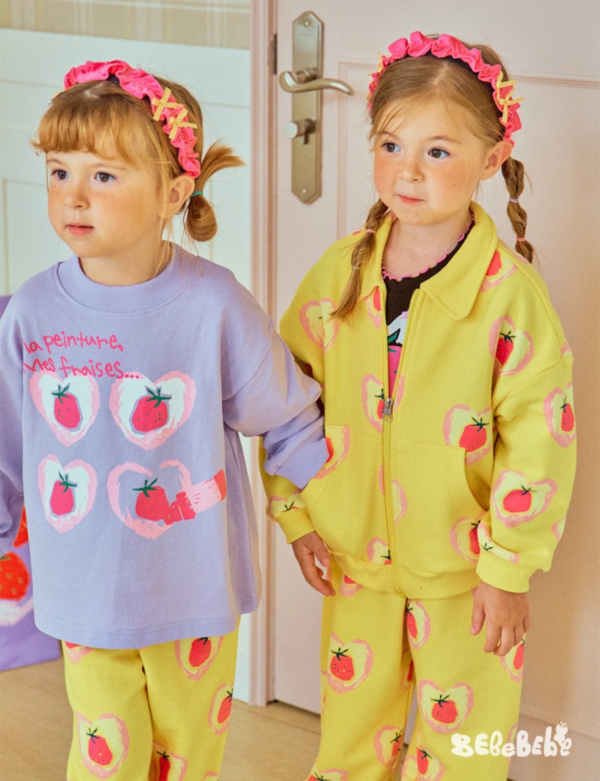 長袖セットアップ ハートストロベリー柄ジップアップパーカー/スウェットシャツ/ジョガーパンツセットアップ【mh0010986】