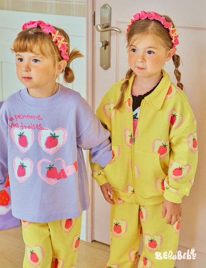 長袖セットアップ ハートストロベリー柄ジップアップパーカー/スウェットシャツ/ジョガーパンツセットアップ【mh0010986】