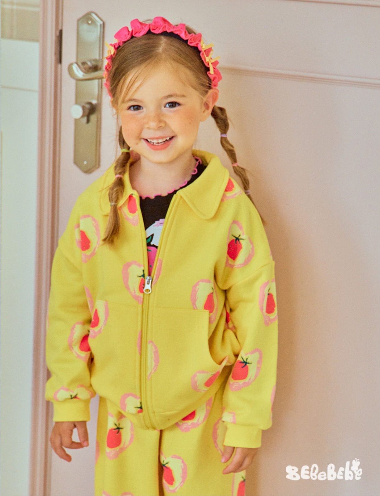 長袖セットアップ ハートストロベリー柄ジップアップパーカー/スウェットシャツ/ジョガーパンツセットアップ【mh0010986】