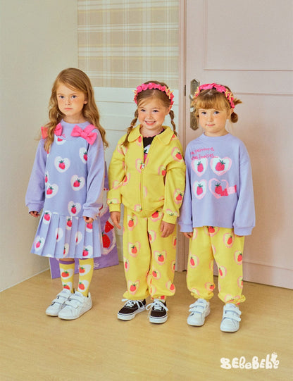 長袖セットアップ ハートストロベリー柄ジップアップパーカー/スウェットシャツ/ジョガーパンツセットアップ【mh0010986】