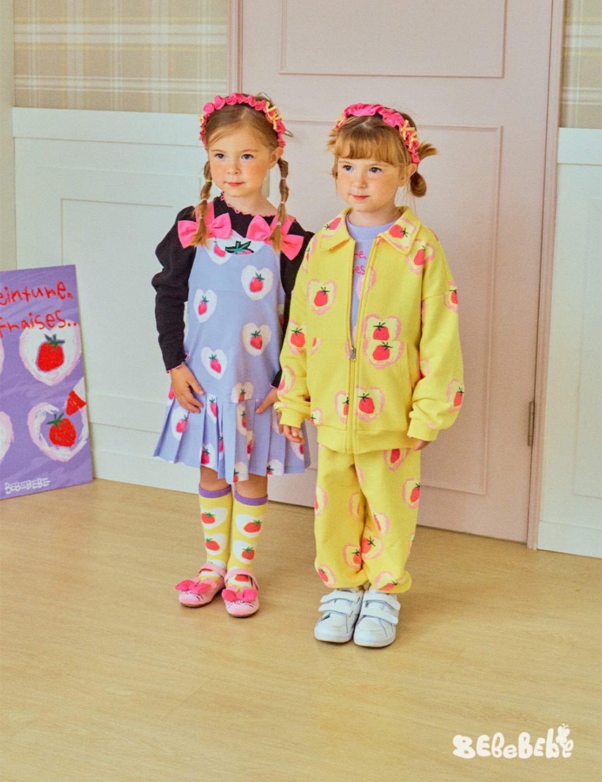 長袖セットアップ ハートストロベリー柄ジップアップパーカー/スウェットシャツ/ジョガーパンツセットアップ【mh0010986】